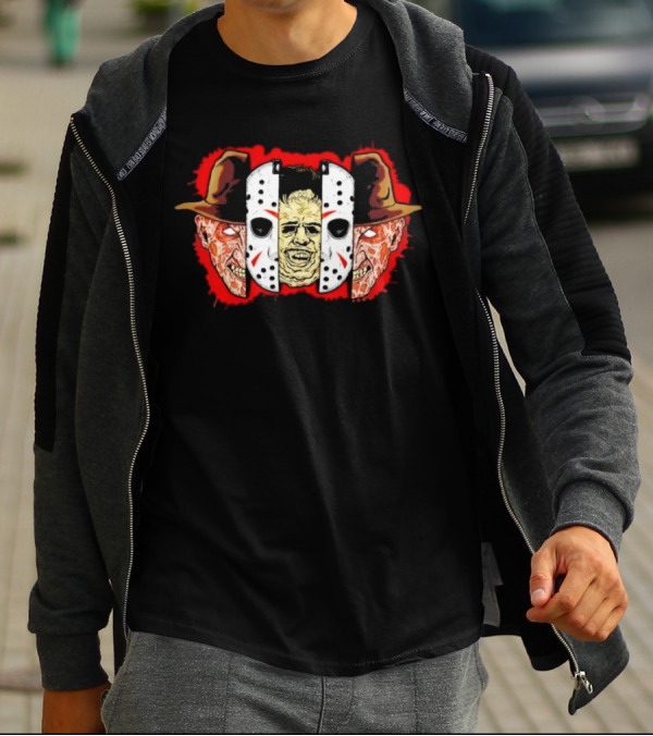 Michael Myers Jason Voorhees Freddy Krueger Slasher Trio Mask Horror Icons T-Shirt