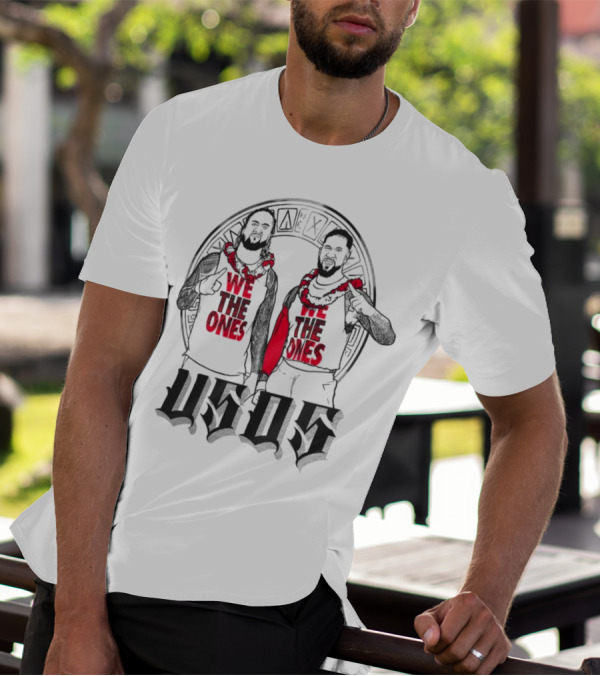 Ripple Junction Gray The Usos We The Ones Red Text And Figures T-Shirt