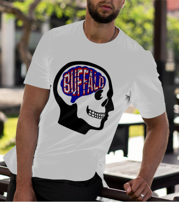 Buffalo Brain Outline In Skull T-Shirt