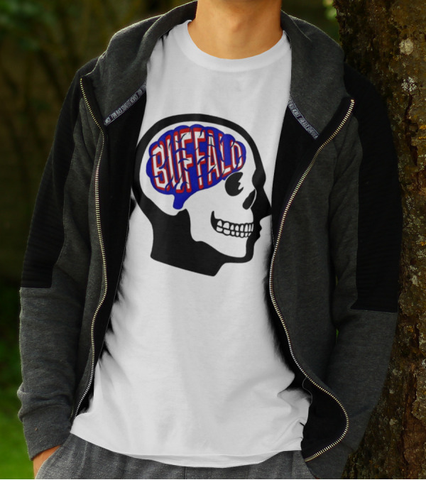 Buffalo Brain Outline In Skull T-Shirt