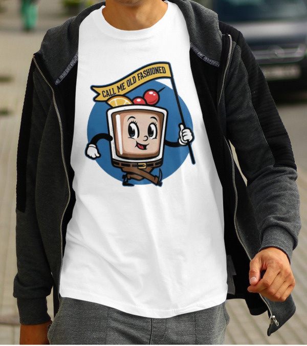 Call Me Old Fashioned Whiskey Animated Cocktail Character With Cherry And Orange T-Shirt
