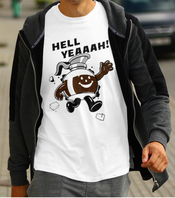 HELL YEAAAH FOR COFFEE MASCOT RUNNING ENTHUSIASTICALLY WITH ICE CUBES T-Shirt