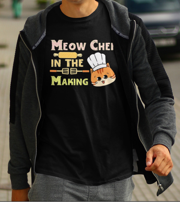 Meow Chef In The Making Rolling Pin And Whisk With Cute Cat Chef Hat T-Shirt