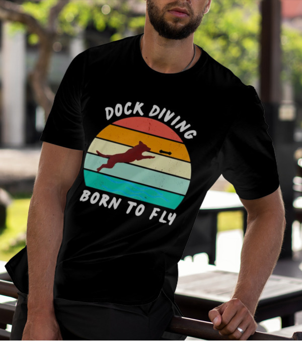 Dock Diving Born To Fly Vintage Retro Stripes Dog T-Shirt