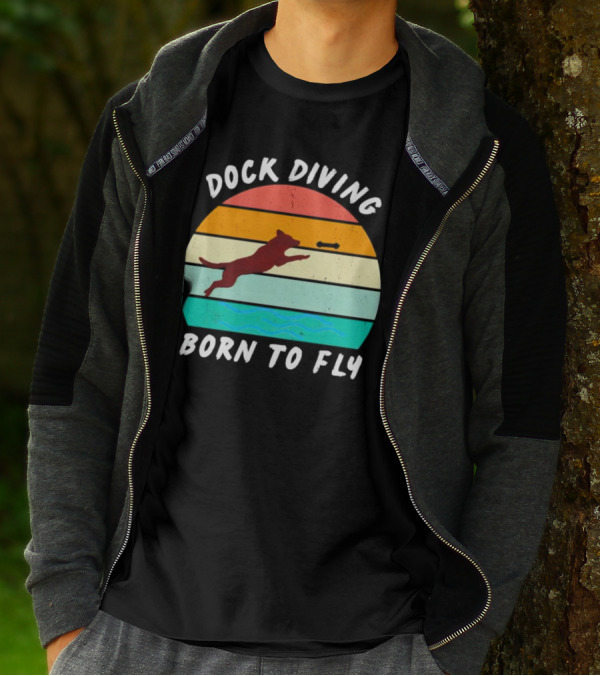 Dock Diving Born To Fly Vintage Retro Stripes Dog T-Shirt