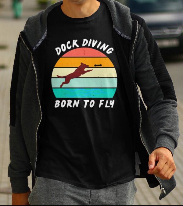 Dock Diving Born To Fly Vintage Retro Stripes Dog T-Shirt