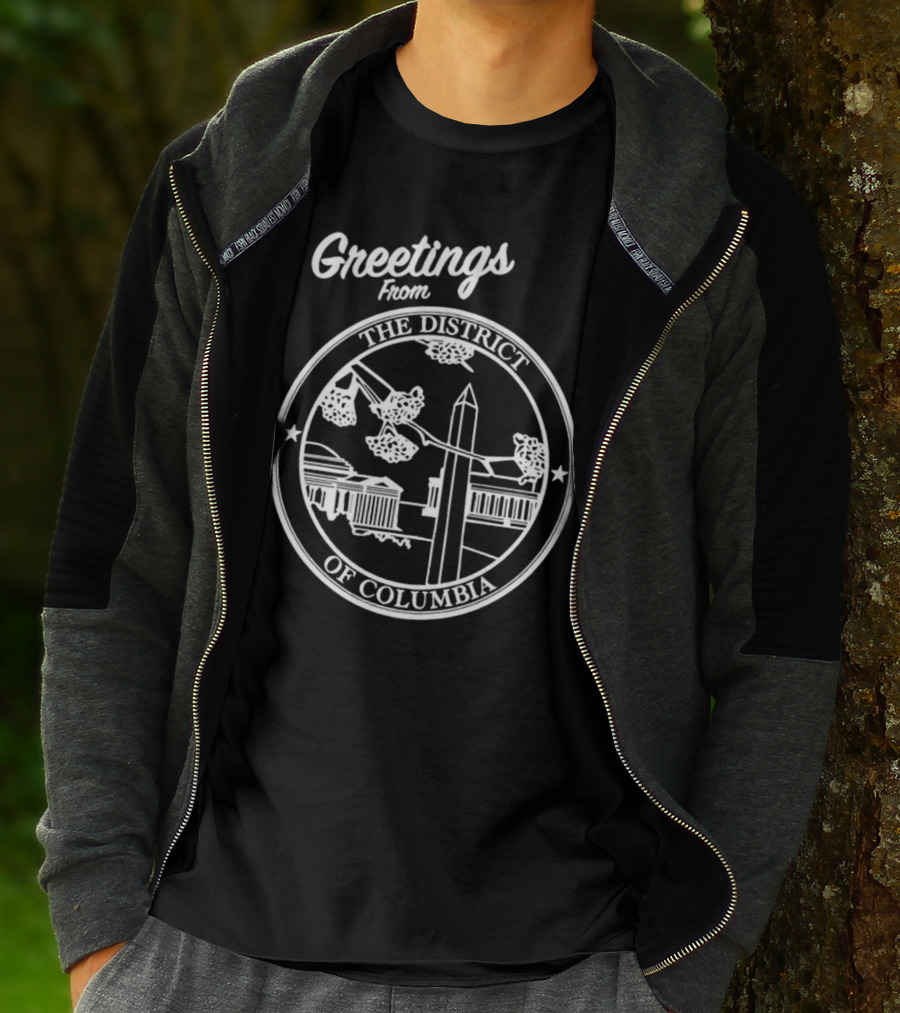 Greetings From The District Of Columbia Cherry Blossoms And Monument T-Shirt