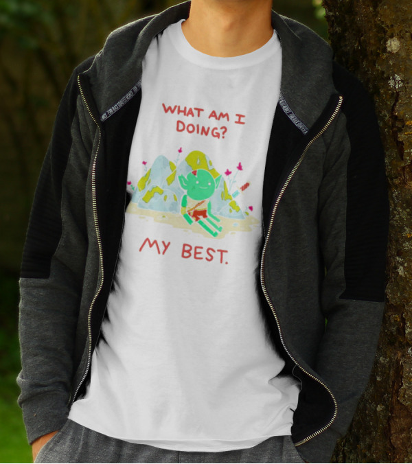 WHAT AM I DOING MY BEST Seated Goblin With Sword In Rocky Landscape T-Shirt