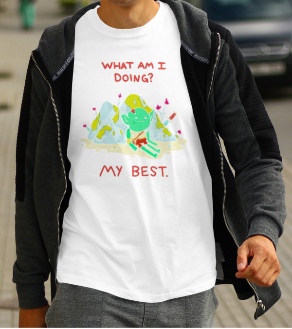 WHAT AM I DOING MY BEST Seated Goblin With Sword In Rocky Landscape T-Shirt