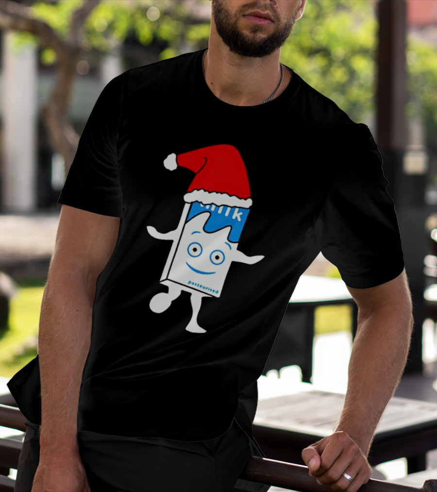 Blur Milk Christmas Cartoon With Santa Hat T-Shirt