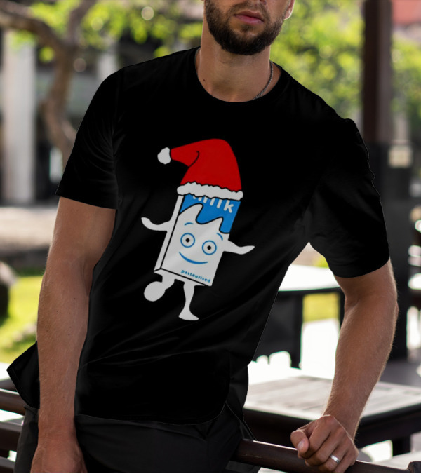 Blur Milk Christmas Cartoon With Santa Hat T-Shirt