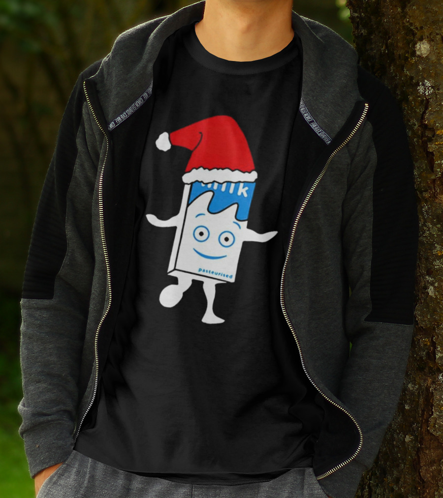 Blur Milk Christmas Cartoon With Santa Hat T-Shirt