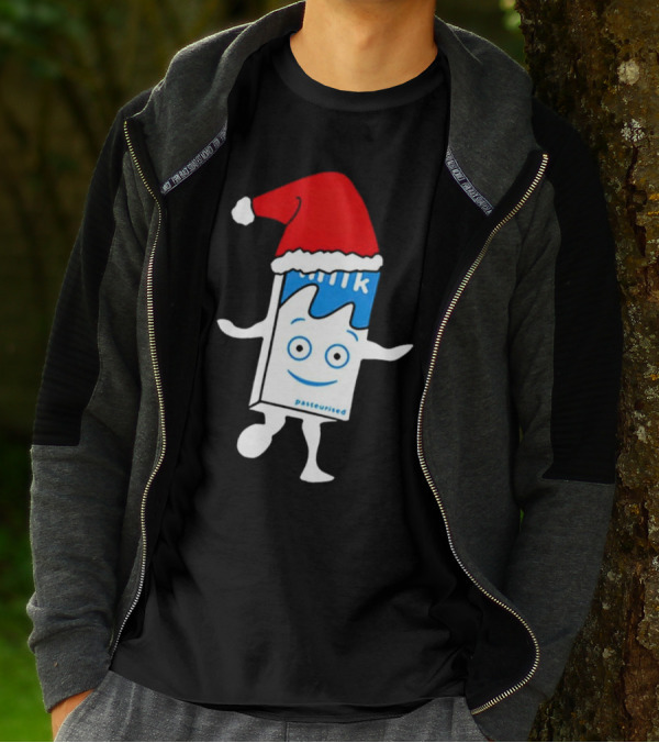 Blur Milk Christmas Cartoon With Santa Hat T-Shirt