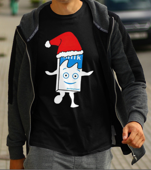 Blur Milk Christmas Cartoon With Santa Hat T-Shirt