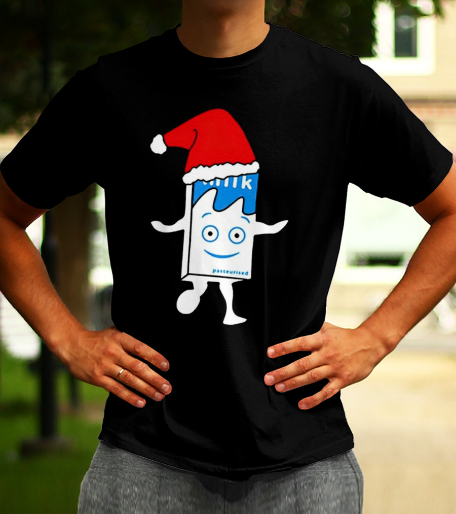 Blur Milk Christmas Cartoon With Santa Hat T-Shirt