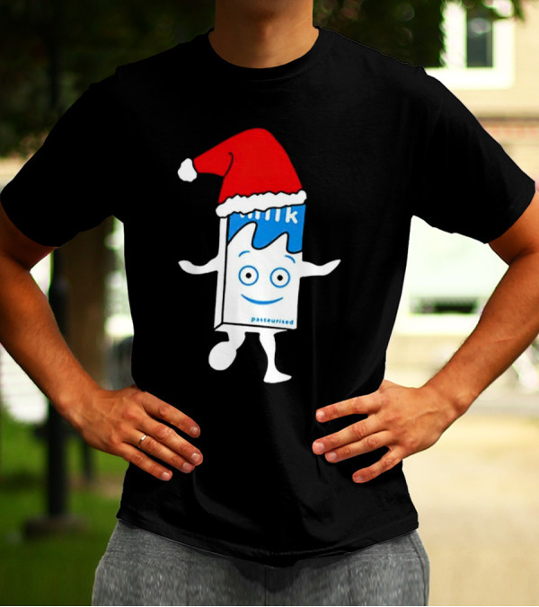 Blur Milk Christmas Cartoon With Santa Hat T-Shirt