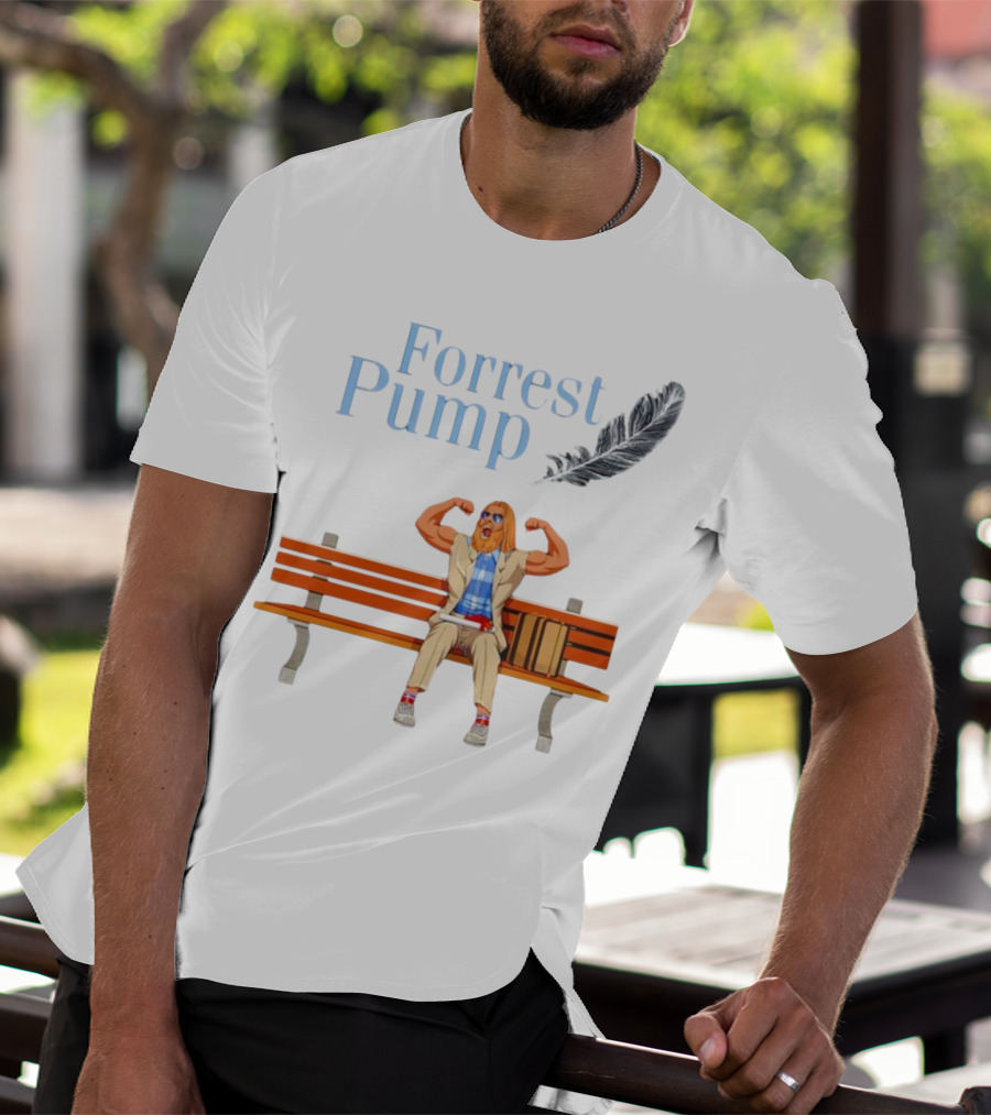 Forrest Pump Sitcom Character With Feather And Bench T-Shirt