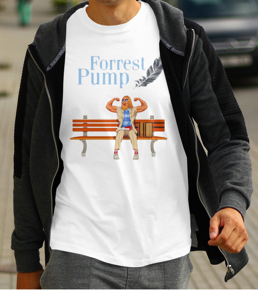 Forrest Pump Sitcom Character With Feather And Bench T-Shirt