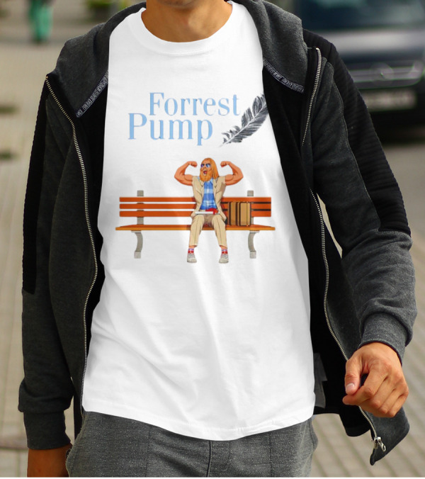 Forrest Pump Sitcom Character With Feather And Bench T-Shirt