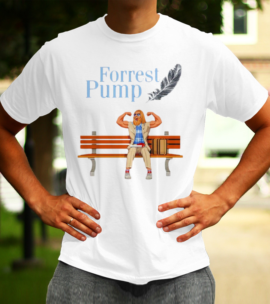 Forrest Pump Sitcom Character With Feather And Bench T-Shirt