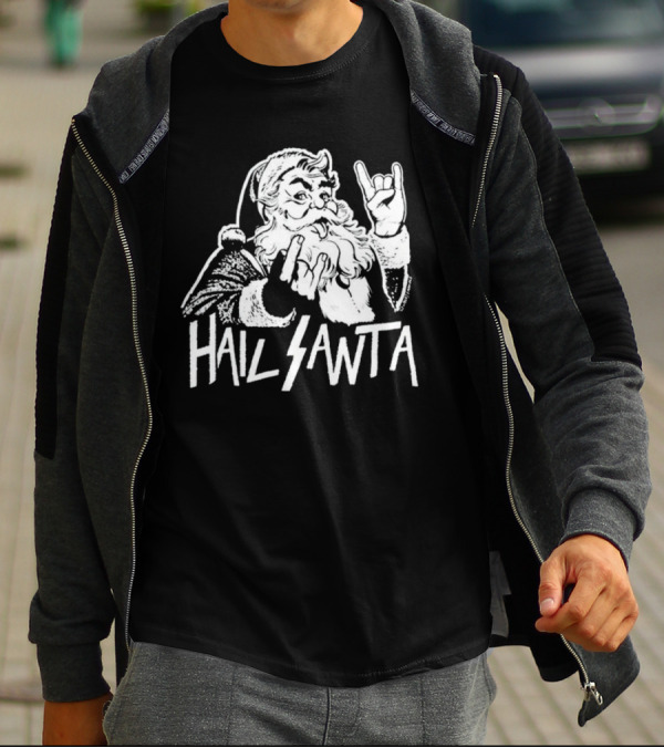 Hail Santa Christmas Rock Devil Horns Santa Claus T-Shirt