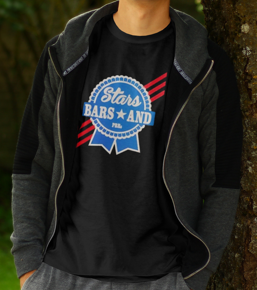 Stars Bars And PBRs Patriotic Blue Ribbon Badge T-Shirt