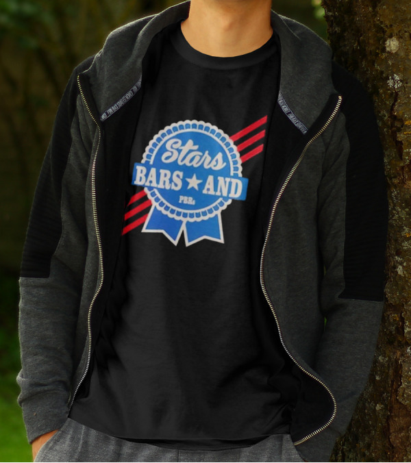 Stars Bars And PBRs Patriotic Blue Ribbon Badge T-Shirt