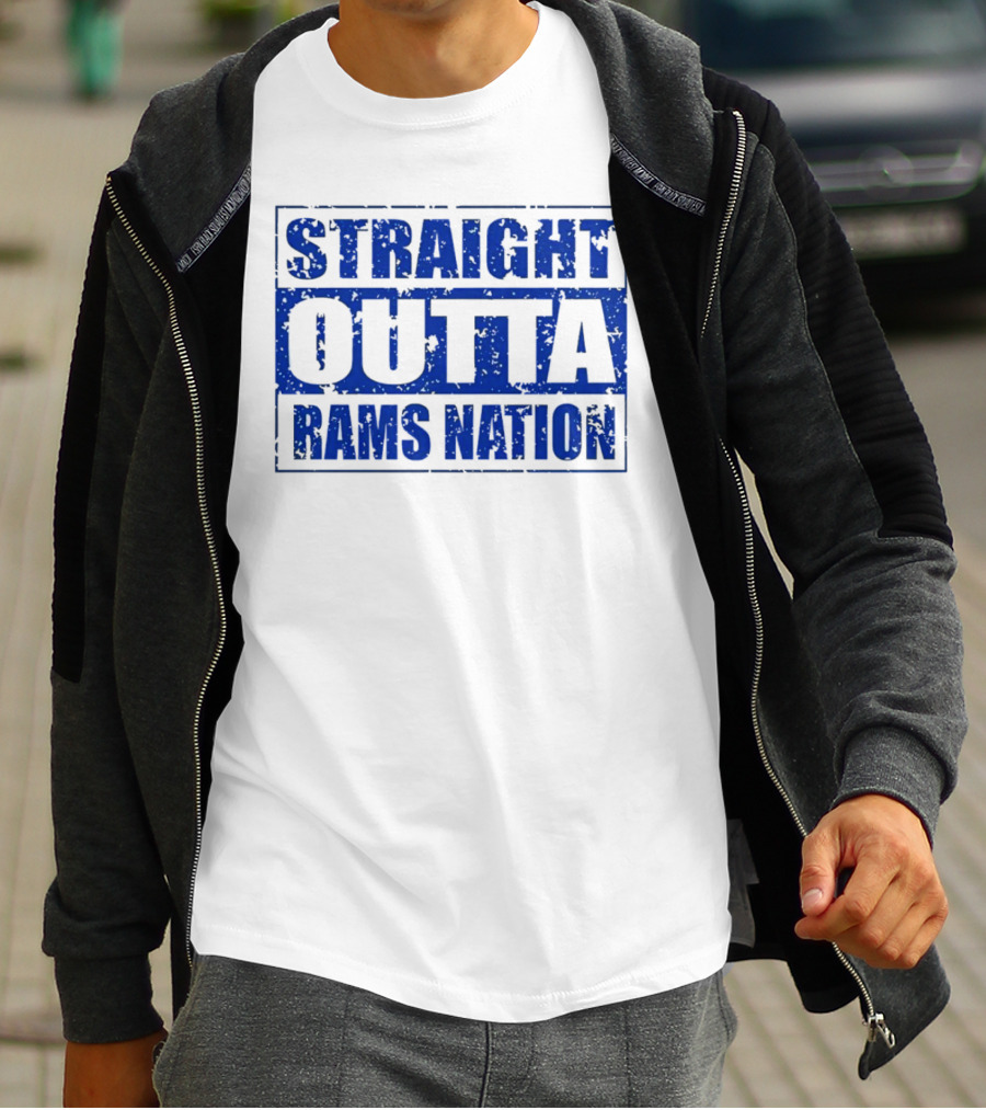 Straight Outta Rams Nation Bold Blue Text T-Shirt