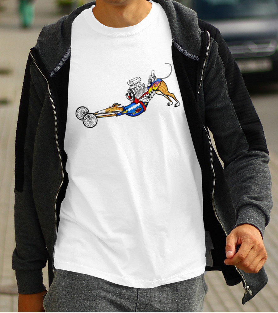 The Indianapolis One Cartoon Dog Dragster Engine Racing T-Shirt