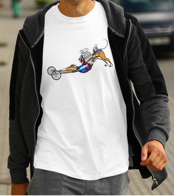 The Indianapolis One Cartoon Dog Dragster Engine Racing T-Shirt