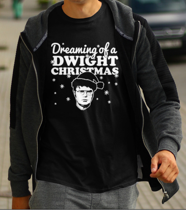 Dreaming Of A Dwight Christmas Santa Hat Snowflakes T-Shirt