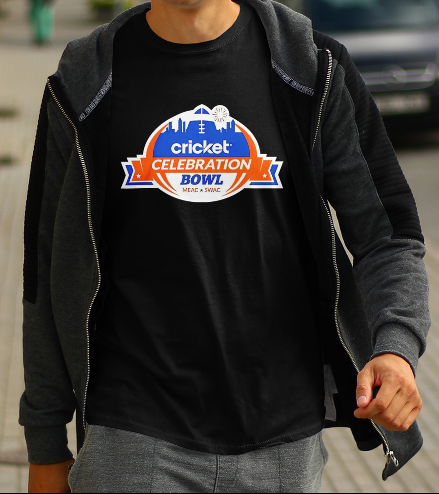 Cricket Celebration Bowl MEAC SWAC Logo With City Skyline And Football Field Symbols T-Shirt