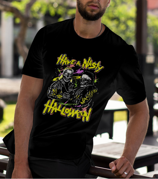 Have A Nasty Halloween Skeleton Warriors Vibrant Neon T-Shirt