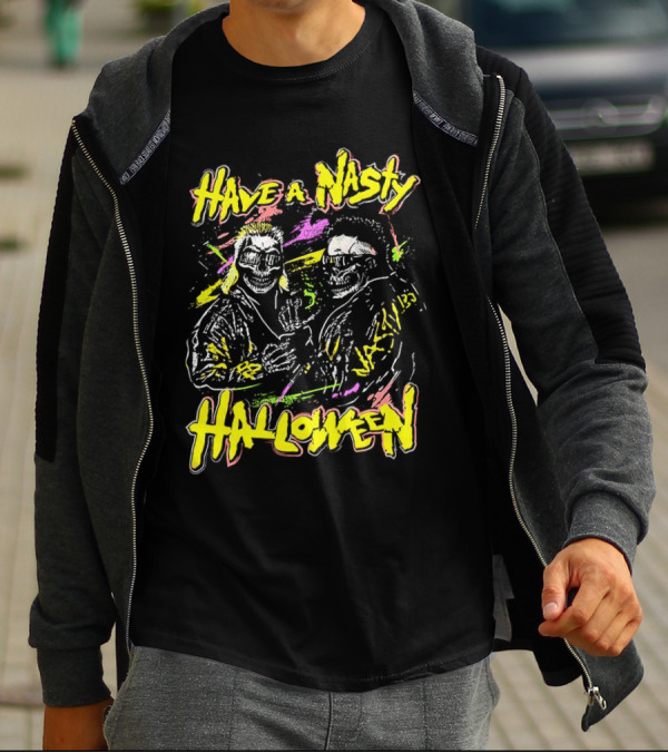 Have A Nasty Halloween Skeleton Warriors Vibrant Neon T-Shirt