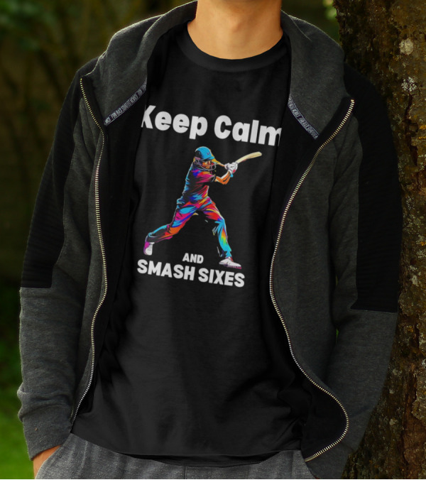 Keep Calm And Smash Sixes Cricket Batter Vibrant Colors T-Shirt