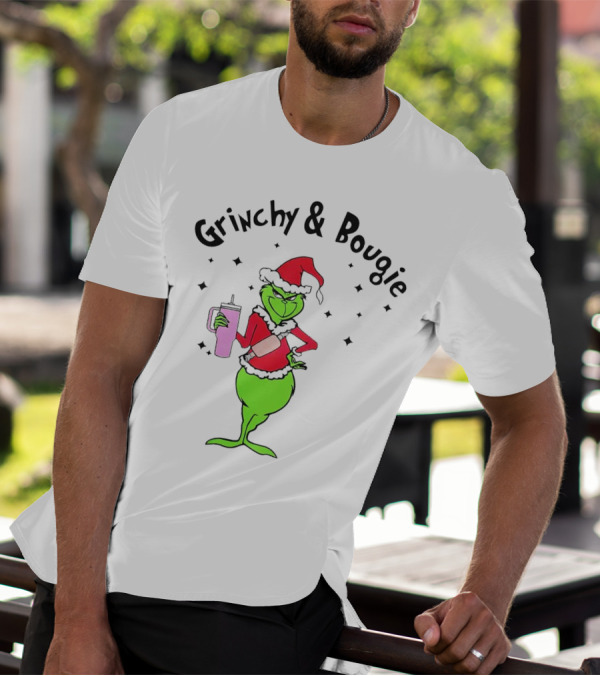 Grinchy And Bougie Santa With Pink Tumbler T-Shirt