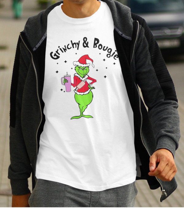 Grinchy And Bougie Santa With Pink Tumbler T-Shirt