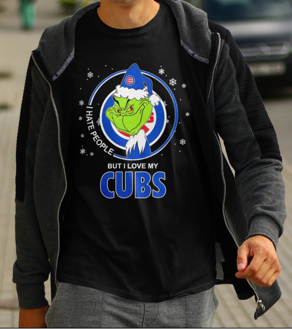 Christmas Grinch Santa I Hate People But I Love My Cubs T-Shirt