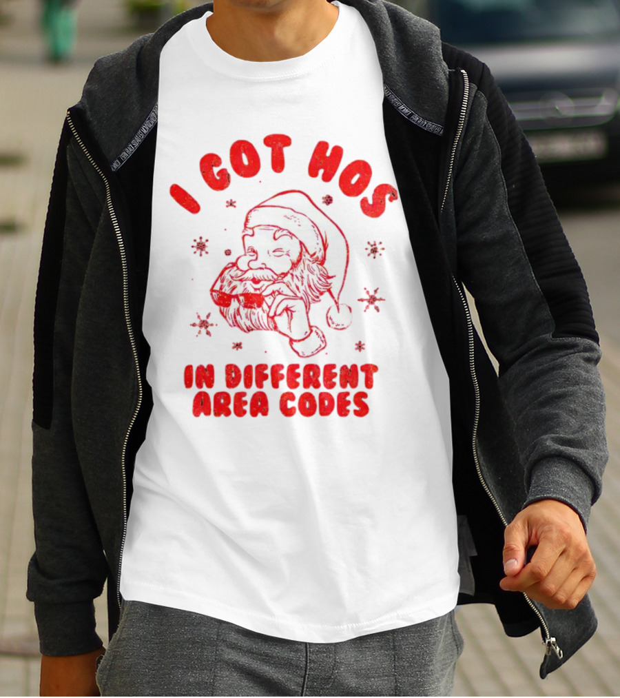 I Got Hos In Different Area Codes Santa Claus Sunglasses Snowflakes T-Shirt