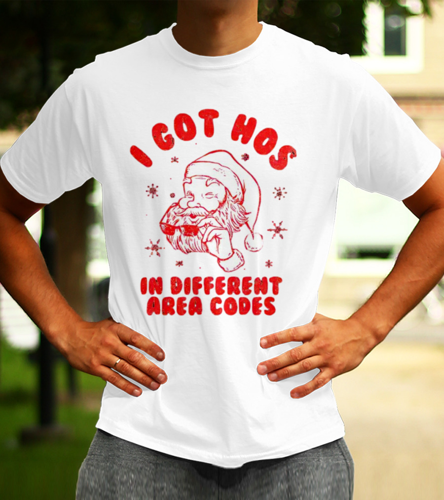 I Got Hos In Different Area Codes Santa Claus Sunglasses Snowflakes T-Shirt