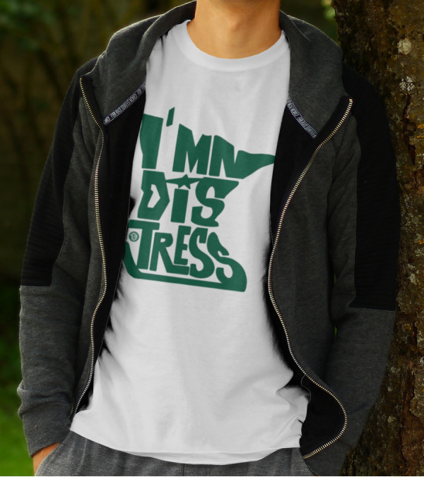 I MN Dis Tress Minnesota Silhouette And Hockey Stick T-Shirt