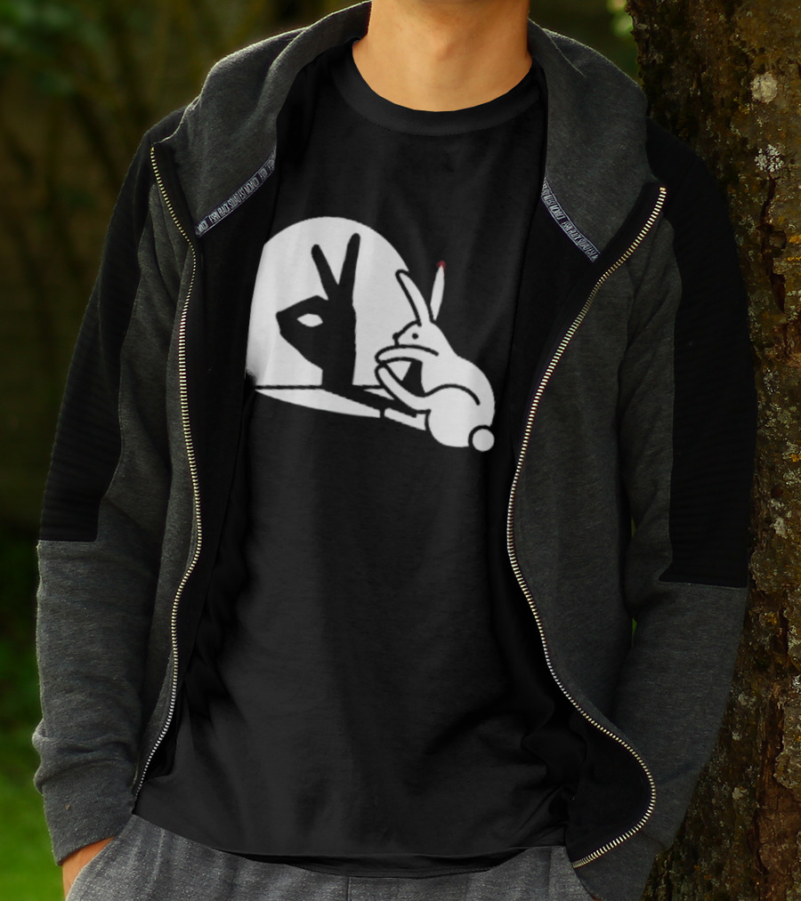 Rabbit Hand Shadow Peace Gesture Optical Illusion T-Shirt