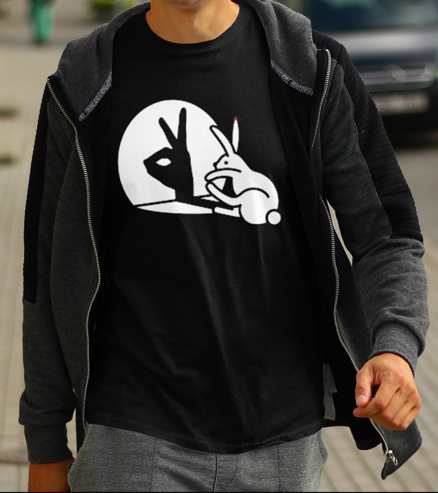Rabbit Hand Shadow Peace Gesture Optical Illusion T-Shirt