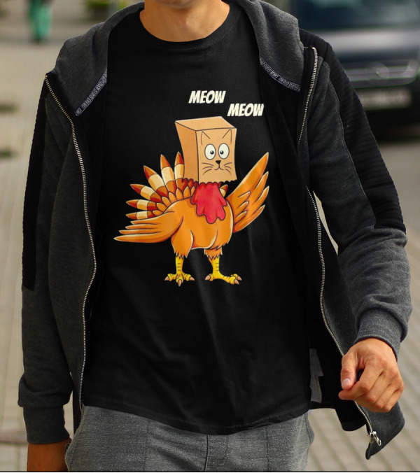 Meow Meow Turkey Cat Thanksgiving T-Shirt
