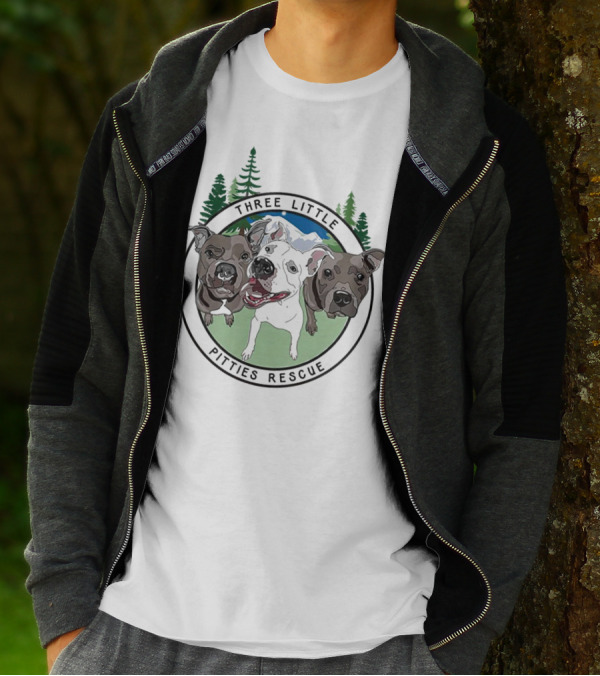 Three Little Pitties Rescue Forest Trio Dogs T-Shirt