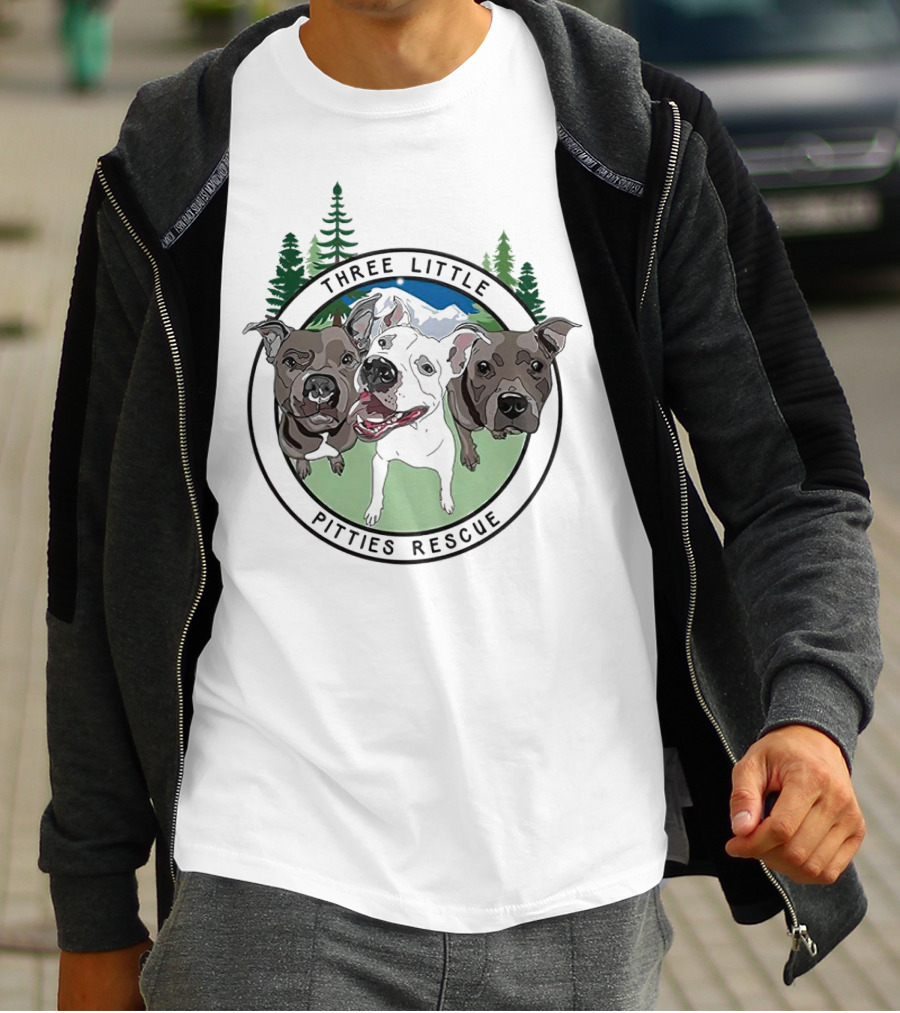 Three Little Pitties Rescue Forest Trio Dogs T-Shirt