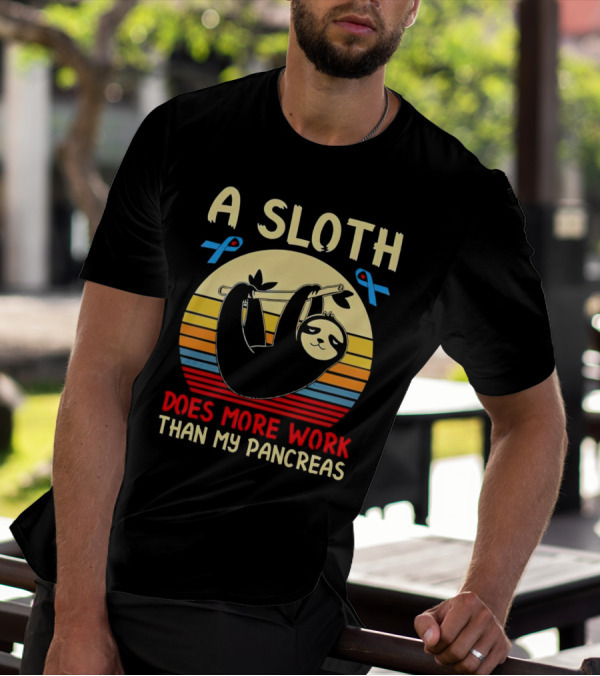A Sloth Does More Work Than My Pancreas Vintage Style With Blue Diabetes Awareness Ribbons T-Shirt