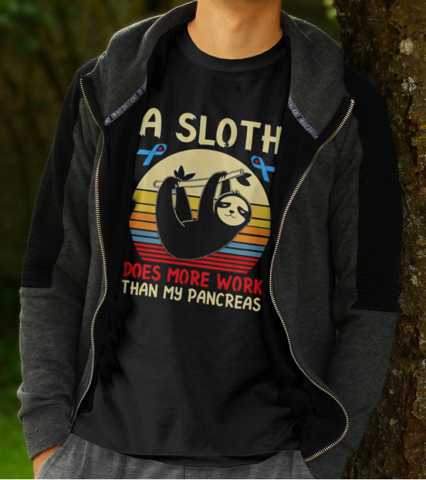 A Sloth Does More Work Than My Pancreas Vintage Style With Blue Diabetes Awareness Ribbons T-Shirt