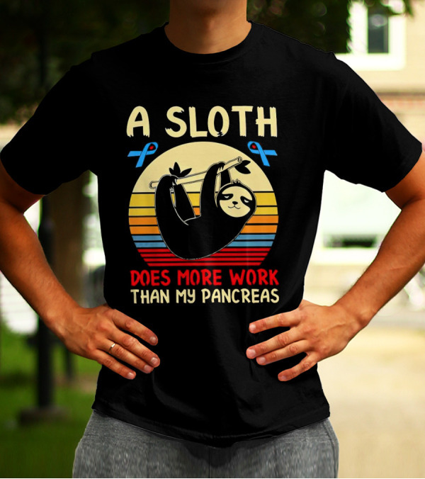 A Sloth Does More Work Than My Pancreas Vintage Style With Blue Diabetes Awareness Ribbons T-Shirt