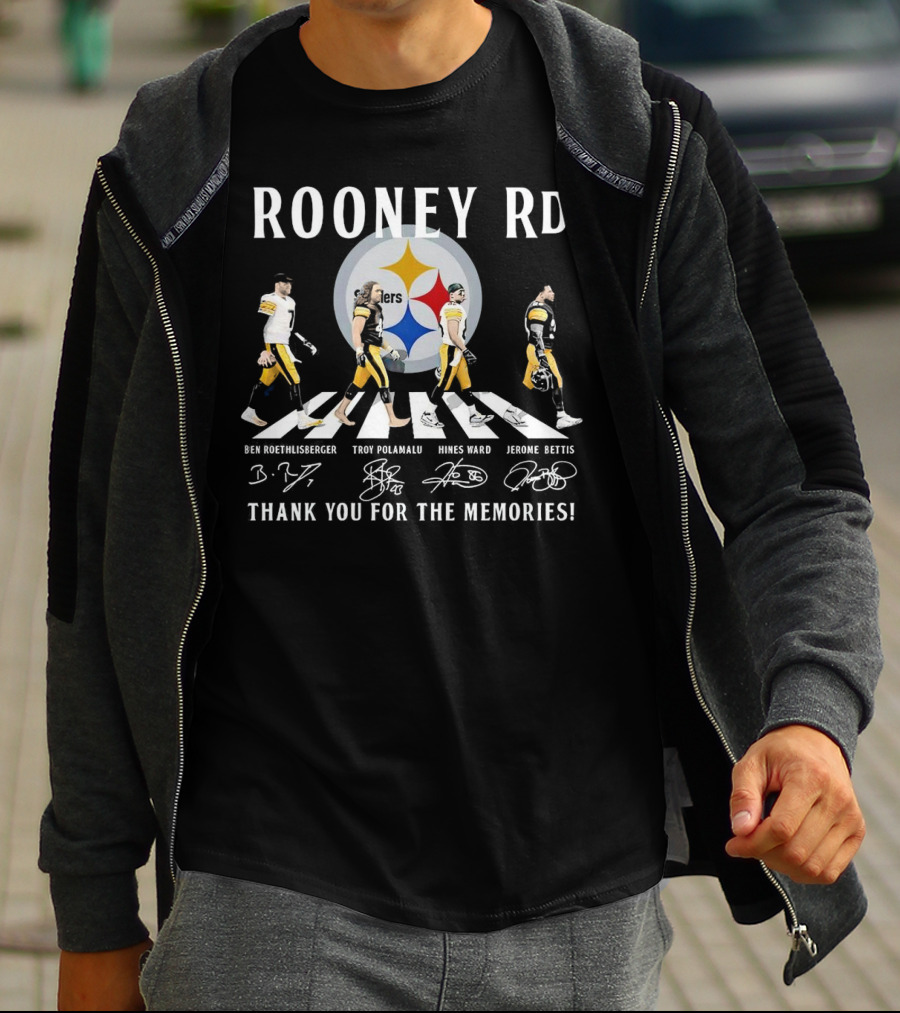Rooney Rd Pittsburgh Steelers Ben Roethlisberger Troy Polamalu Hines Ward Jerome Bettis Thank You For The Memories Signatures T-Shirt